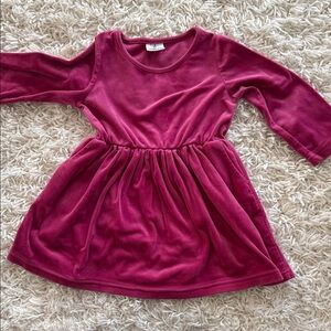 Girls' Velvet Long Sleeve Dress in Berry